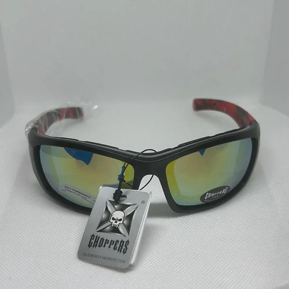 Choppers Padded Flame Mirrored Lens Sunglasses